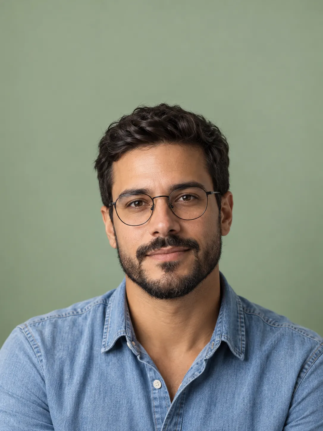 Homem de barba usando óculos redondos de metal preto